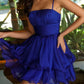 Cute Spaghetti Strap Ruched Tiered Chiffon A-Line Homecoming Dress DP8511