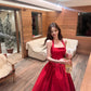 Elegan Red Halter-Neck A-Line Midi Prom Dress DP8654