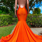Orange Long Mermaid Beading Black Girl Prom Dress, DP2308