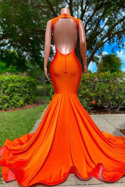 Orange Long Mermaid Beading Black Girl Prom Dress, DP2308