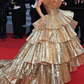 Stylish Golden Tiered Ball Gown Long Evening Party Dress,DP303