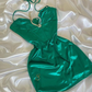 Green Halter Sheath Satin Homecoming Dress Short Evening Gown, DP3492