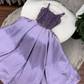 Elegant Purple Straps A-Line Beading Satin Long Prom Dress Evening Gown, DP3483