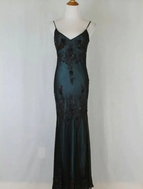 Elegant Teal Spaghetti Straps Beading Vintage Prom Dress, DP2281