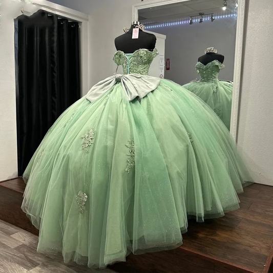 Sage Green Sweet 16 Quinceanera Dresses Applique Lace Prom Gown, DP3307