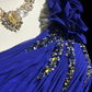 Lila One-Shoulder Meerjungfrau Perlenbesetztes Vintage Langes Abendkleid, DP5328