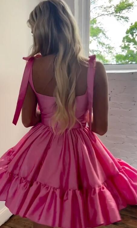 Pink Straps Sweetheart A-Line Cute Homecoming Dress, DP2896