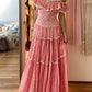 Lovely Pink Off Shoulder A-Line Long Prom Dress Fashion Vacation Dress, DP3378