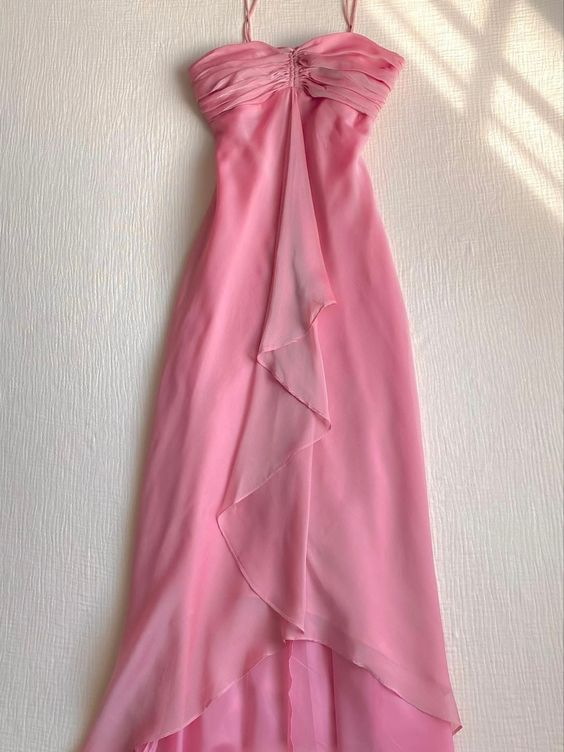 Sweet Pink Sweetheart Ruffle Vintage Chiffon Party Dress, DP2503