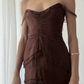 Brown Spaghetti Straps Layered Elegant Midi Party Dress, DP2717