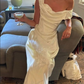 White Off Shoulder A-Line Elegant Wedding Dress Long Party Dress , DP3415