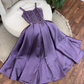 Elegant Purple Straps A-Line Beading Satin Long Prom Dress Evening Gown, DP3483