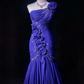 Lila One-Shoulder Meerjungfrau Perlenbesetztes Vintage Langes Abendkleid, DP5328
