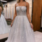 Silver Ombre Sequins Princess Straps A-Line Prom Gown,DP036