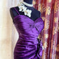 Elegant Purple Satin Mermaid Spaghetti Strap Sweetheart Ruched Bodice Beaded Floral Sweep Train Prom Dress DP8656