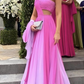 Pink One Shoulder A-Line Long Formal Party Dress Evening Dress, DP2982