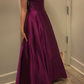 Purple V Neck A-Line Satin Simple Long Evening Party Dress DP3880