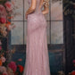 Elegant Dusty Rose Beaded Mermaid Sheer Corset Bodice & High Slit Prom Dress DP8179
