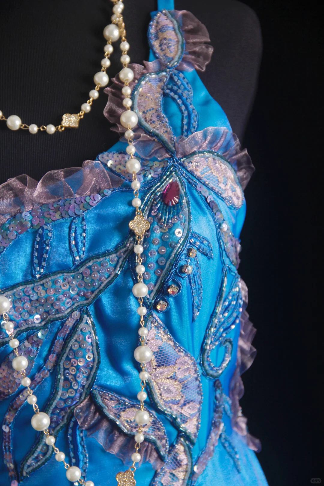 Vintage Blue Mermaid Spaghetti Straps Sequin Beaded Embroidery Evening Gown DP7375