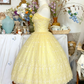 Elegant Yellow Strapless Floral Lace A-Line Homecoming Dress DP8538