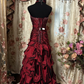 Wine Red Strapless A-Line Beading Satin Vintage Evening Gown, DP4284