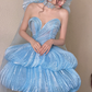 Light Blue Strapless Tulle Homecoming Dress Puffy Bubble Skirt Beaded Party Gown DP8308