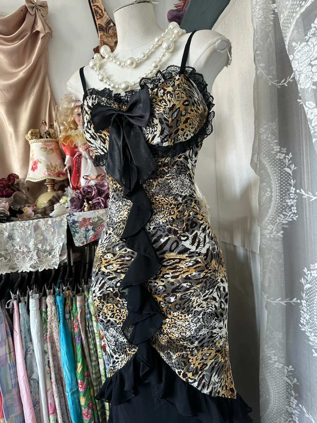 Vintage Leopard Print Sweetheart Design Mermaid Spaghetti Strap Prom Dress Evening Dresss DP6204
