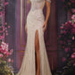 Elegant Dusty Rose Beaded Mermaid Sheer Corset Bodice & High Slit Prom Dress DP8179