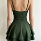Elegant Dark Green Spaghetti Strap V-Neck Tiered Ruffle A-Line Homecoming Dress DP8725