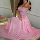 Elegant Pink Rhinestone Embellished Square Neck Corset Bodice Chiffon Formal Evening Gown DP8191