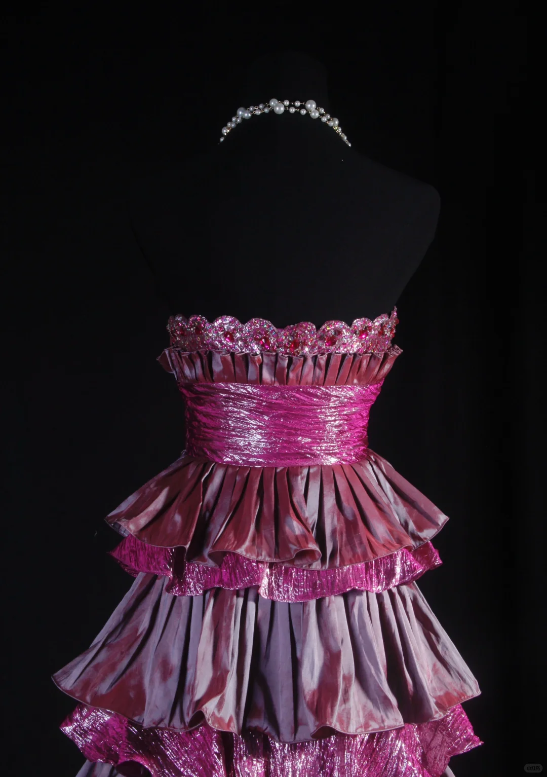 Vintage Fuchsia Strapless Satin Tiered Ruffles A-Line Evening Gown DP7382