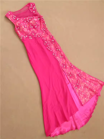 Glamorous Hot Pink Sleeveless Evening Gown Sequin Mermaid Prom Dress DP7612