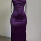 Vintage Royal Blue Straps Backless Satin Long Party Dress Evening Dress DP2785