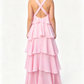 Elegant Pink Halter-Neck Tiered Ruffle Chiffon Prom Dress DP8453