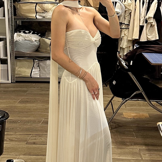 Enchanting Ivory Sweetheart Strapless A-Line Long Prom Dress Evening Dress DP6410
