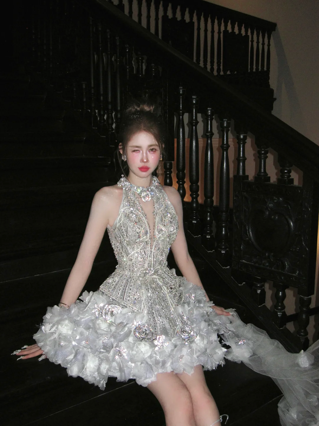 Gorgeous Glittering Silvery Beaded Sequined A-Line Halter Dress Design Party Dress Homecoming Dress DP6250
