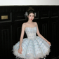 Gorgeous Shiny Light Blue Sequined A-Line Strapless Design Tiered Party Dress Homecoming Dress DP6245