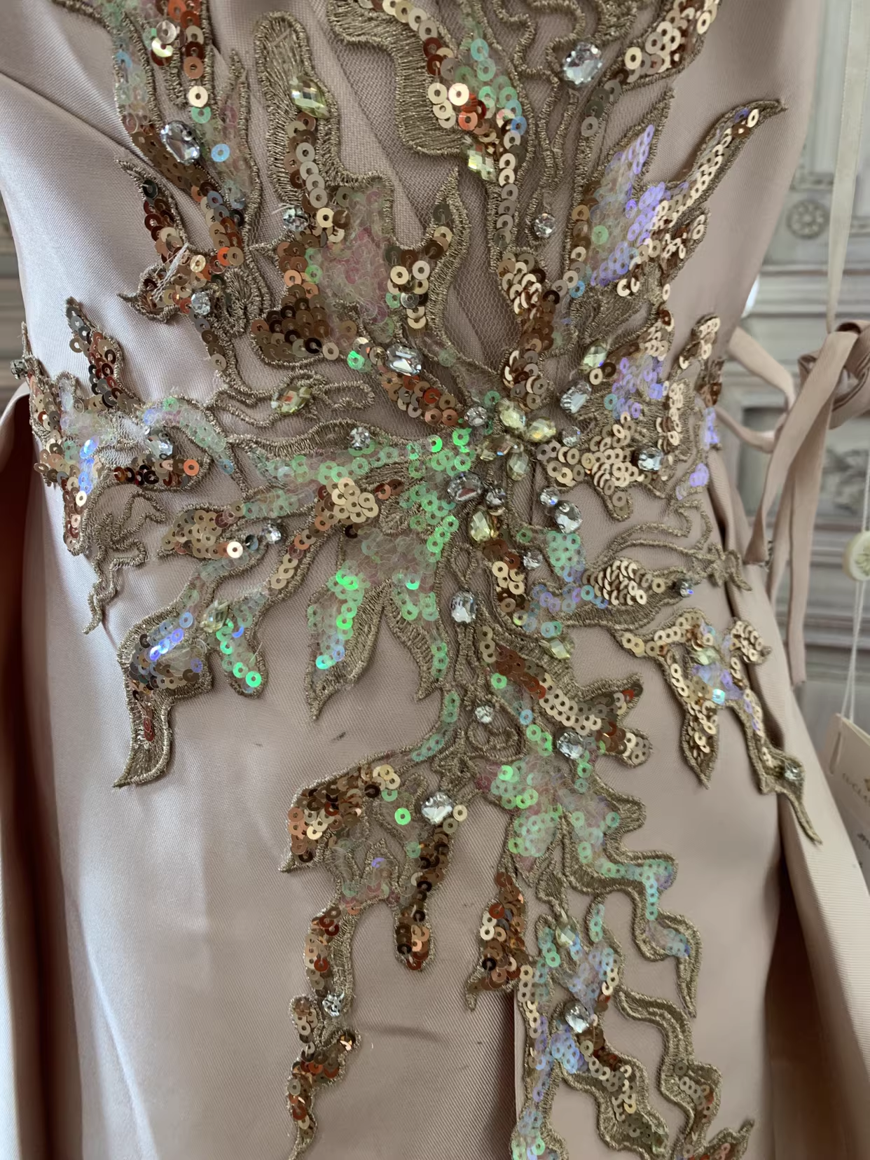 Glamorous Pink Strapless Beaded Embroidery & Sweeping Train Prom Dress DP7664