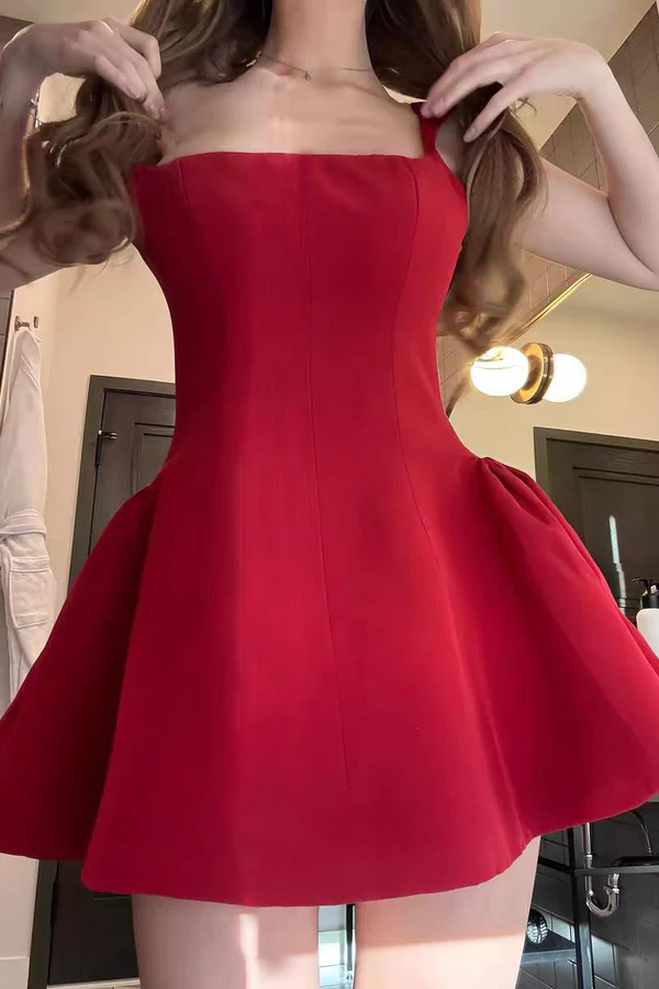 Red A-Line Straps Short Birthday Dress Homecoming Dress, DP3067
