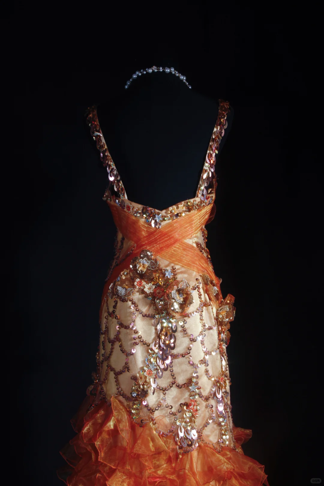 Glamorous Orange Ombre Mermaid Sequin Beaded Ruffle Evening Gown DP7377