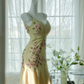 Vintage Light Green Spaghetti Strap Floral Design A-line Romantic Chiffon Evening Dress Prom Dress DP6027