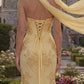 Dreamy Floral Embroidered Strapless Sweetheart Mermaid Evening Gown with Flowing Scarf DP8160
