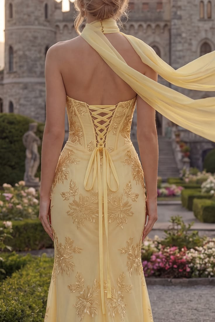 Dreamy Floral Embroidered Strapless Sweetheart Mermaid Evening Gown with Flowing Scarf DP8160