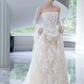Elegant Strapless Floral Lace Mermaid Detachable Long Lace Sleeves & Scalloped Veil Wedding Dress DP8620
