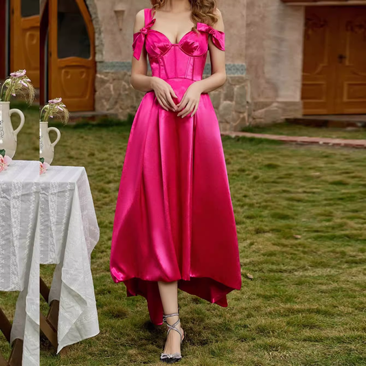 Vintage-Inspired Hot Pink Satin A-Line Sweetheart Evening Dress DP8070