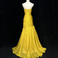 Elegant Yellow Strapless Ruched Prom Dress Mermaid Evening Gown DP7114
