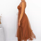 Vintage Tulle Sweetheart Spaghetti Straps Midi Evening Gown DP8143