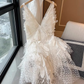 Vintage White Lace V-neck A-line Tulle Short Party Dress Homecoming Dresses, DP5973