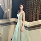 Robe de bal vintage en mousseline de soie vert sauge, coupe trapèze, bretelles spaghetti, robe de soirée longue, robe formelle DP6699