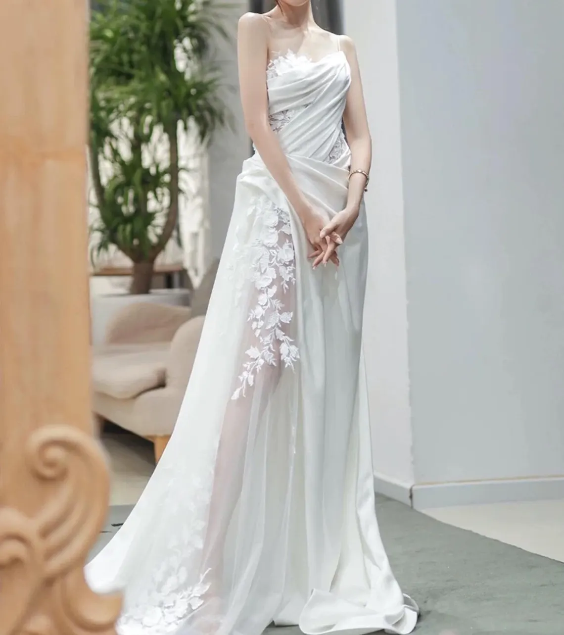 Elegant White A-Line Birthday Party Dress Lace Wedding Dress, DP3171